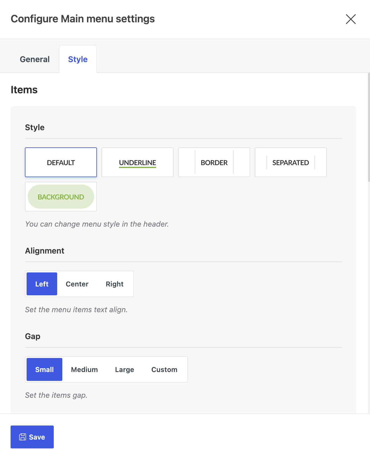 header builder menu styles