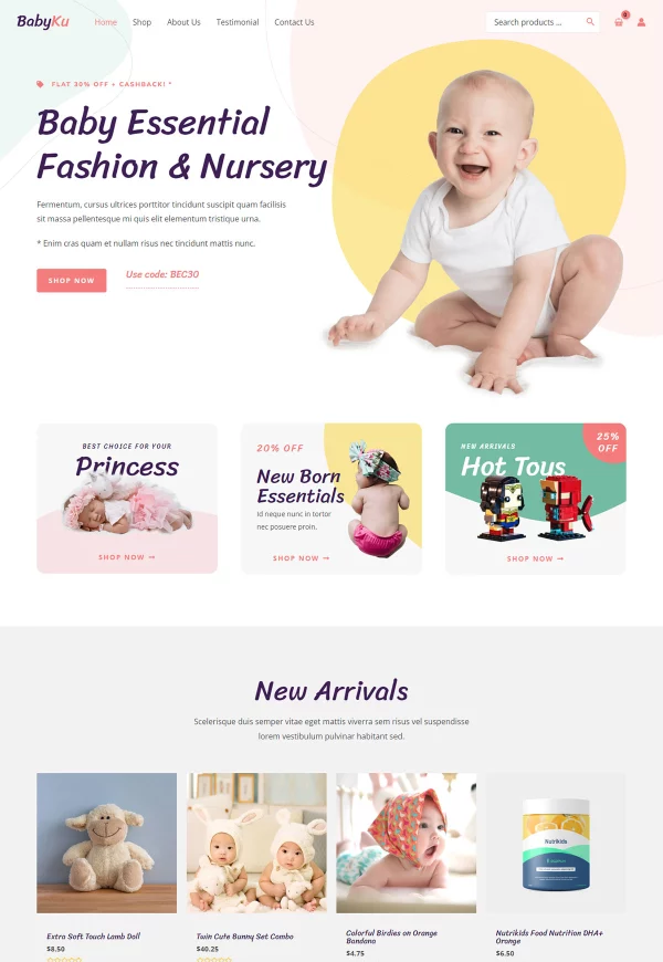 Baby Store 网站模板预览