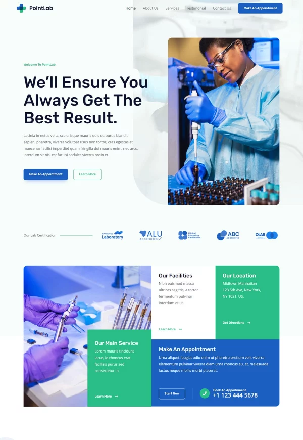 Diagnostics Lab 网站模板预览