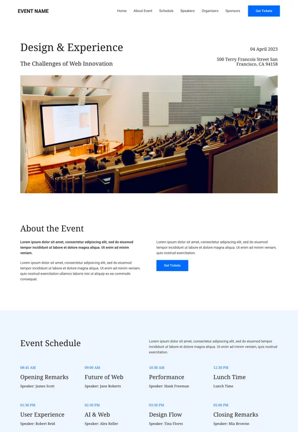 Event Landing Page 网站模板预览