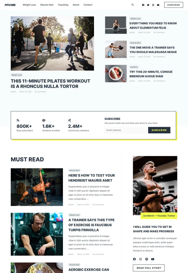 Weight Loss & Muscle Gain Blog 网站模板预览