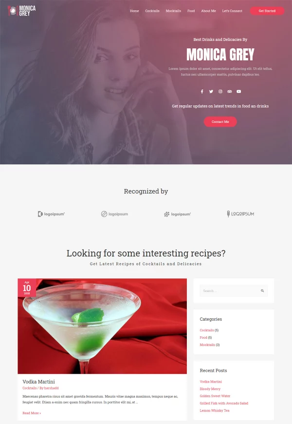Food and Drinks Blog 网站模板预览