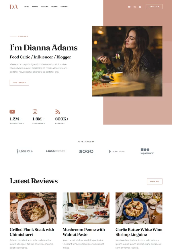 Food Blogger & Influencer 网站模板预览