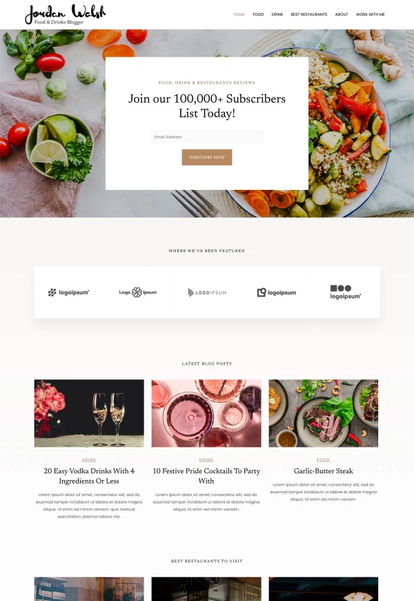 Food & Drinks Blogger 网站模板预览