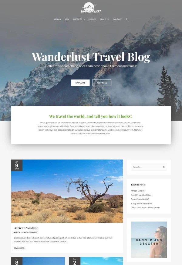 Wanderlust Travel Diary 网站模板预览
