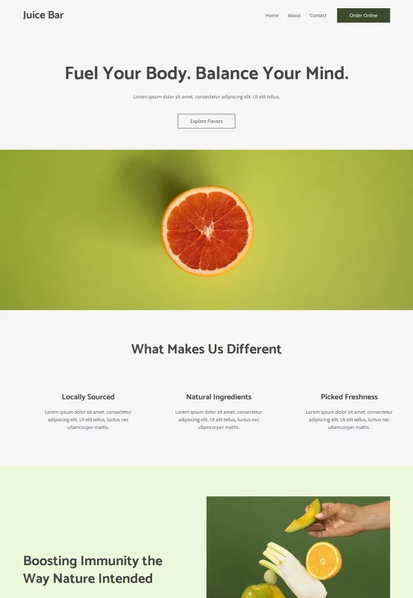 Juice Bar 网站模板预览