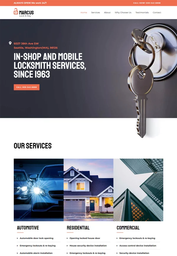 Locksmith 网站模板预览