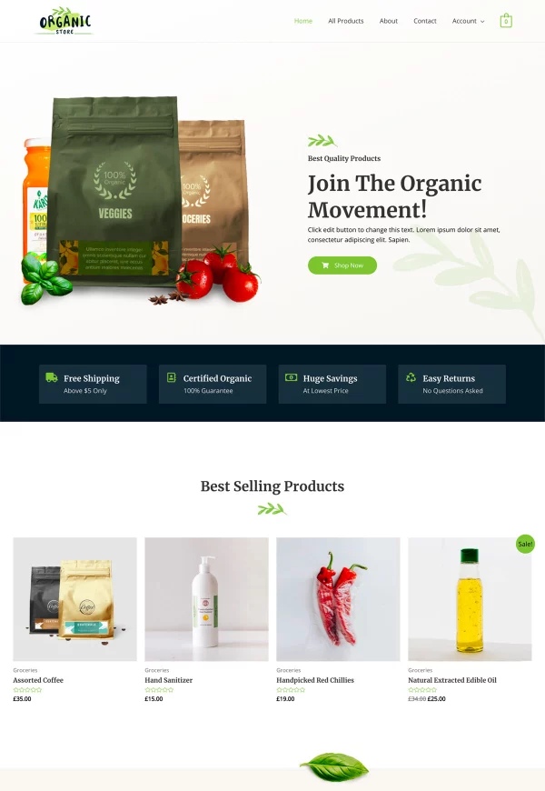 Organic Store 网站模板预览