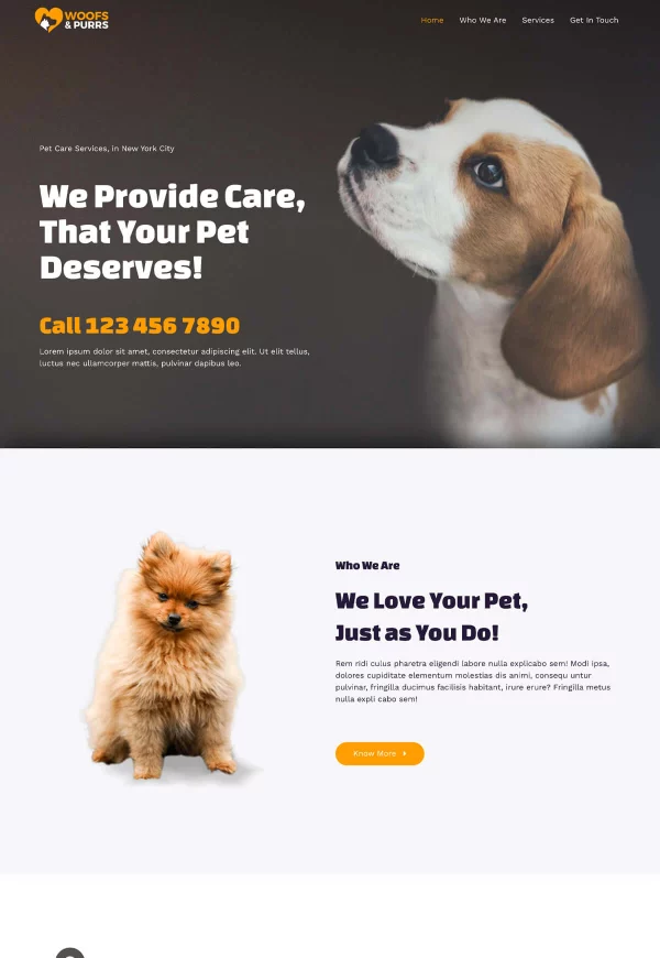 Pet Services 网站模板预览