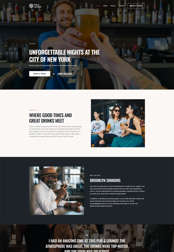Pub & Lounge 网站模板预览