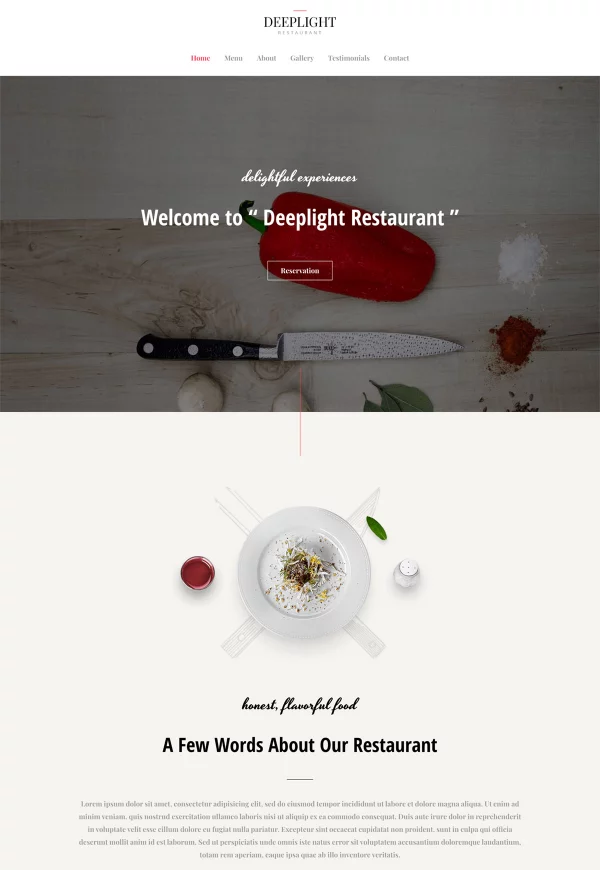 Deeplight Restaurant 网站模板预览