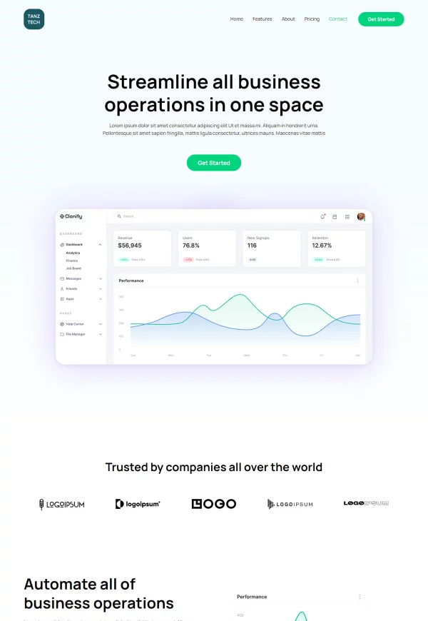 Tanz Tech 网站模板预览