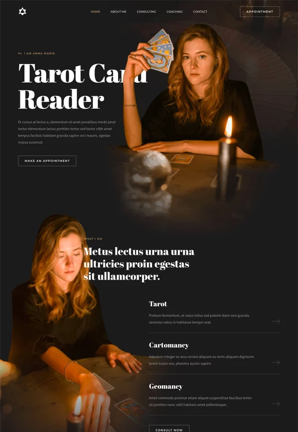 Tarot Card Reader 网站模板预览