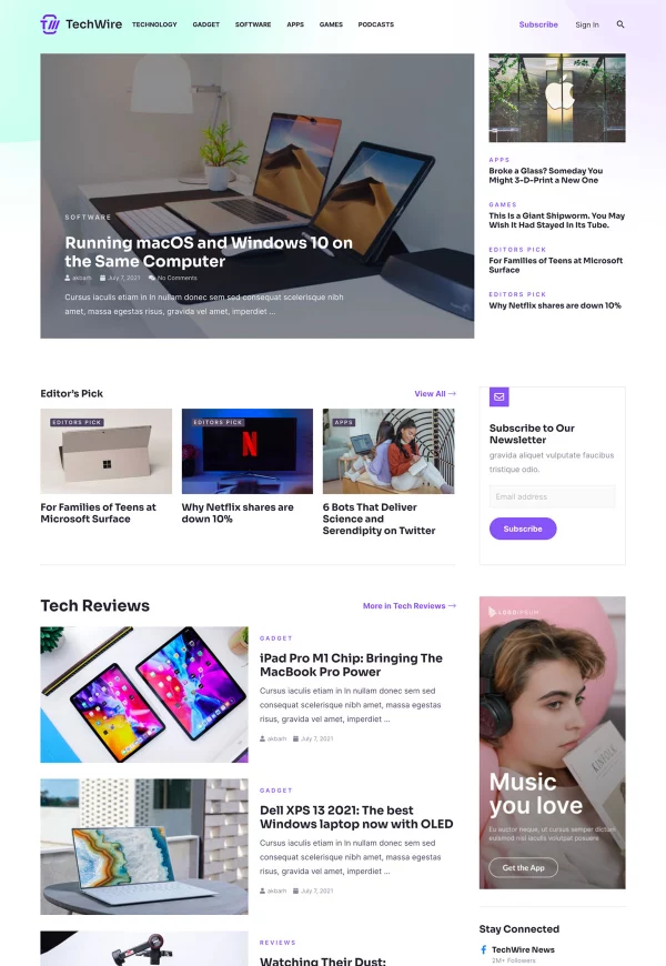 Tech News 网站模板预览