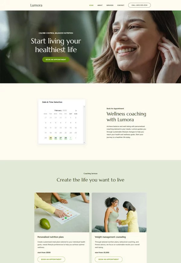 Wellness Coach 网站模板预览